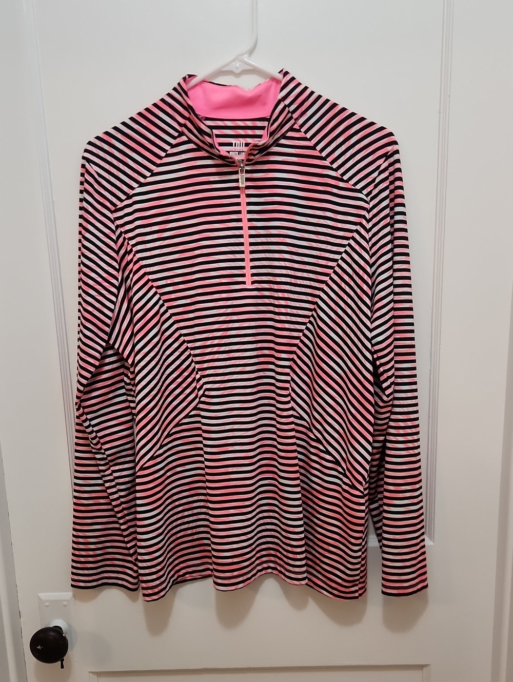 Tail Women's 1/4 Zip Pink/Black Striped Pullover Top Size XXL